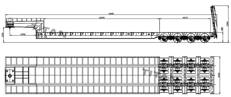 4 lignes 8 essieux 150 tonnes de charge lourde de test de remorque de lit bas en usine