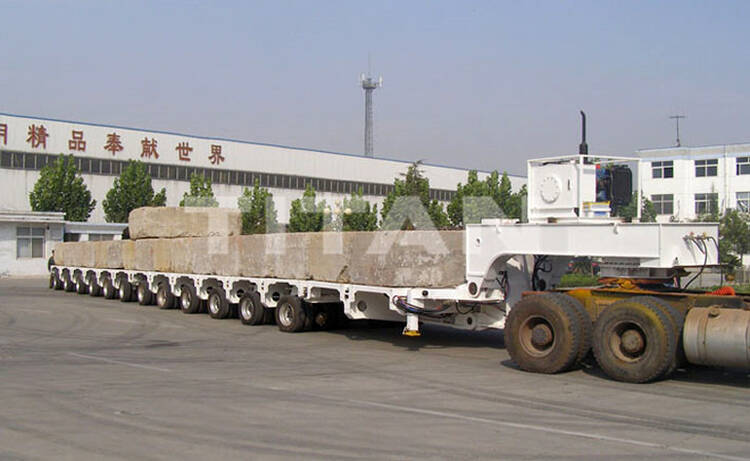 Hydraulic multi axle trailer consist of different modules with 12 axle lines. The full name of SPMT is self propelled modular transporter for sale.