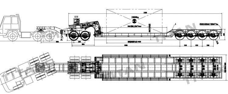 4 Axle 150 Tons Lowboy with Dolly Trailer for Sale